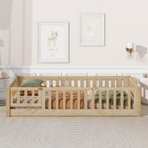 Bellemave® Twin Size Montessori Floor Bed with Fence and Door - Bellemave